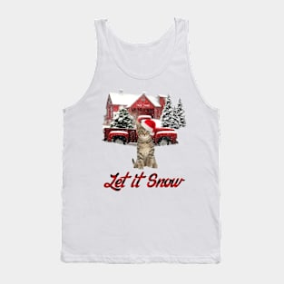 Cat Let It Snow Tree Farm Red Truck Christmas Tank Top